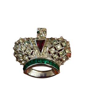 Coro Vintage Jeweled Coronation Crown Pin Brooch